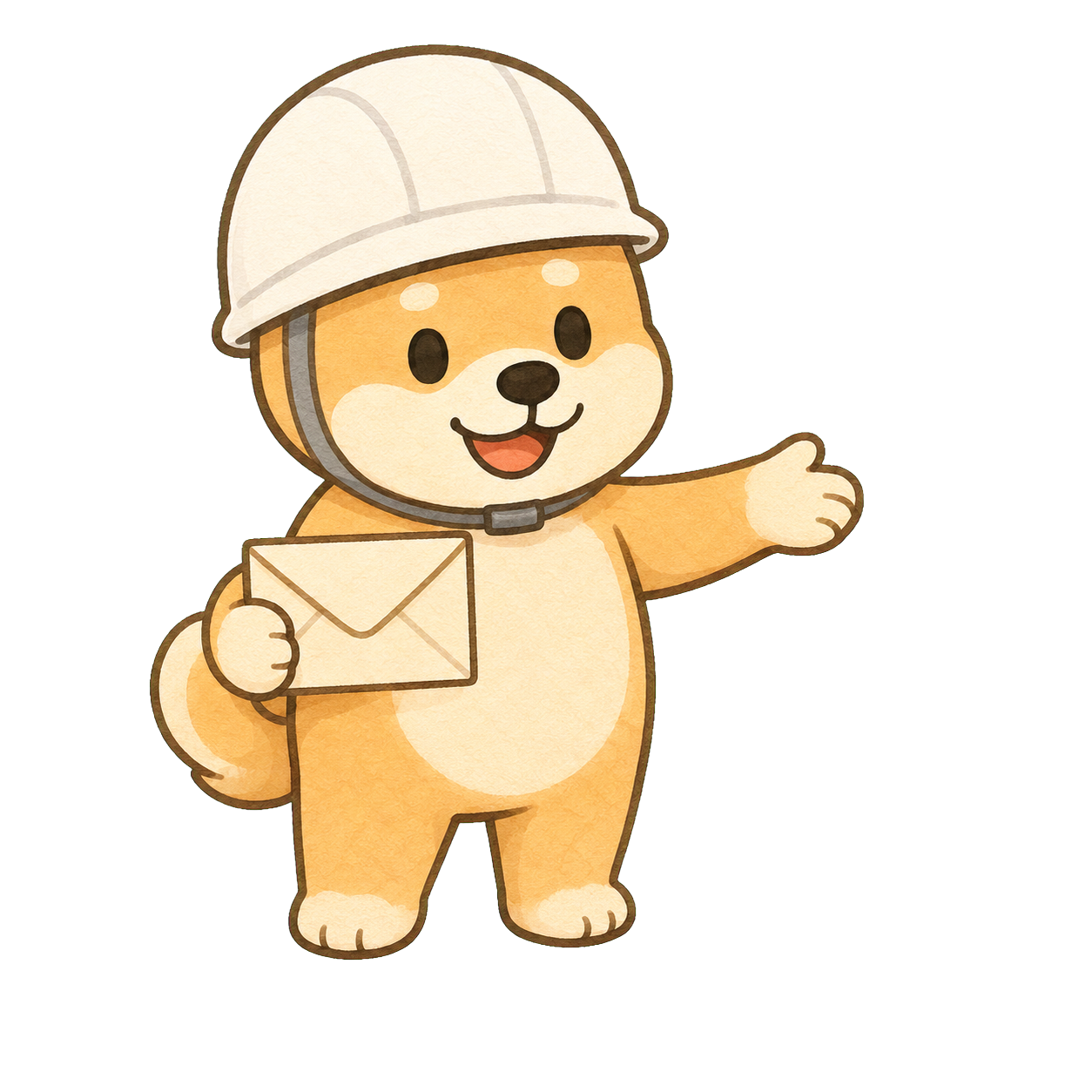 封筒を持ってメールフォームをご案内するワンコキャラクター